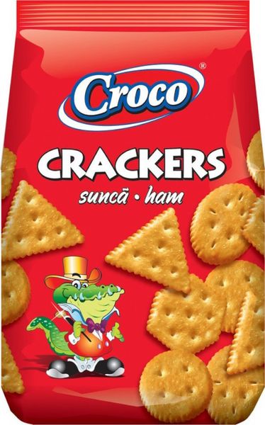 Крекер Croco Crackers зі смаком шинки 100 г 00740 фото