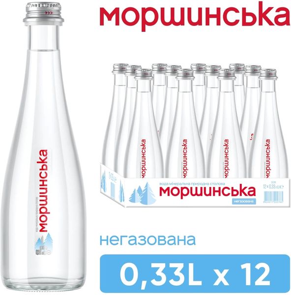 Вода Моршинська Premium без газу, у скляній пляшці 0.33 л, 12 шт/упаковка 00581 фото