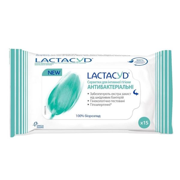 Серветки для інтимної гігієни Lactacyd Антибактеріальні, 15 шт. 7519 фото