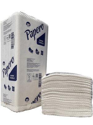 Рушники паперові Papero целюлозні V-складання, 2 шари, 150 шт, 23х24.5 см RV037 фото