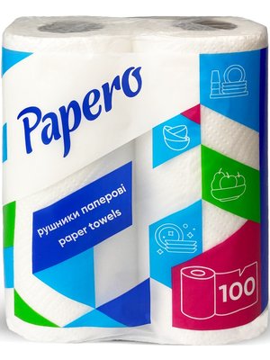 Рушники паперові Papero, 100 шт, 2 рул/упаковка RS010 фото
