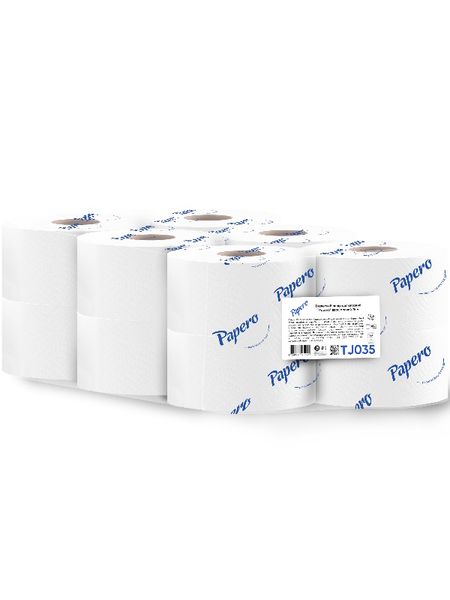 Туалетний папір Papero Jumbo, 2 шари, 75 м, 12 рул/упаковка TJ035 фото