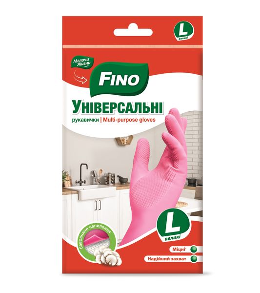 Перчатки хозяйственные FINO (Дрібниці життя) латексные, неопудренные, розовые, размер L, 2 пары 37609 фото