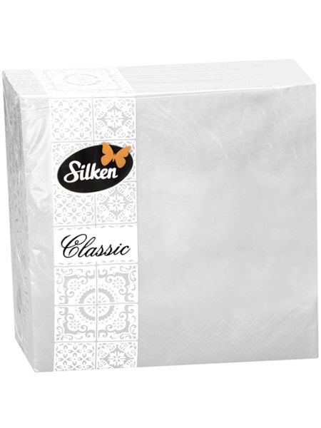 Серветки паперові Silken Classic білі, 2 шари, 33х33 см, 50 шт/упаковка 00438 фото