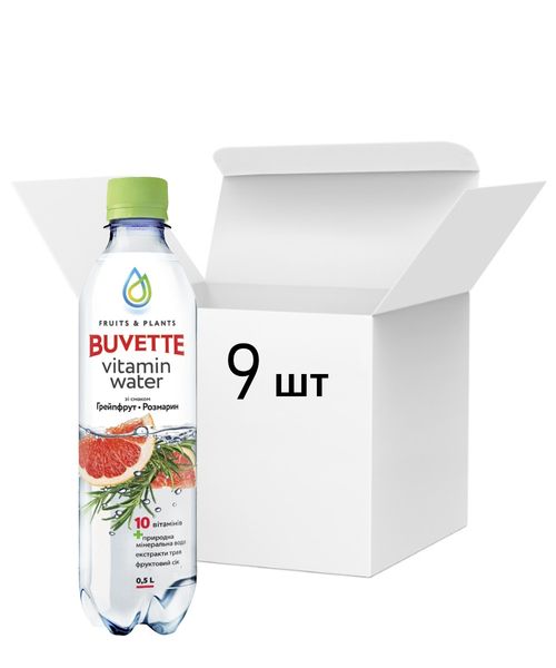 Напій соковмісний Buvette Vitamin Water зі смаком грейпфрута та розмарину, негазований 0.5 л, 9 шт/упаковка 01952 фото