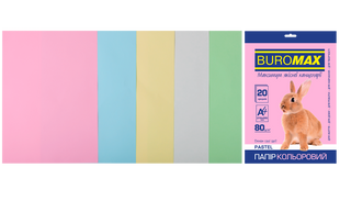 Набір кольорового паперу PASTEL, 5 кол., 20 арк., А4, 80 г/м² BM.2721220-99 фото