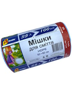 Пакети для сміття Діоніс, 50х60 см, сині, LP 35 л/100 шт 60805 фото