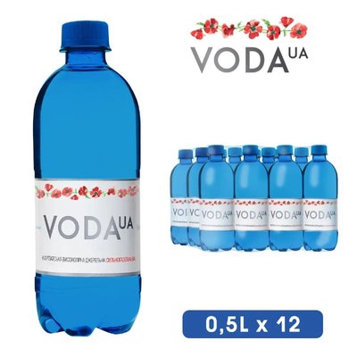 Вода VodaUA сильногазована 0.5 л, упаковка 12 пляшок 00361 фото