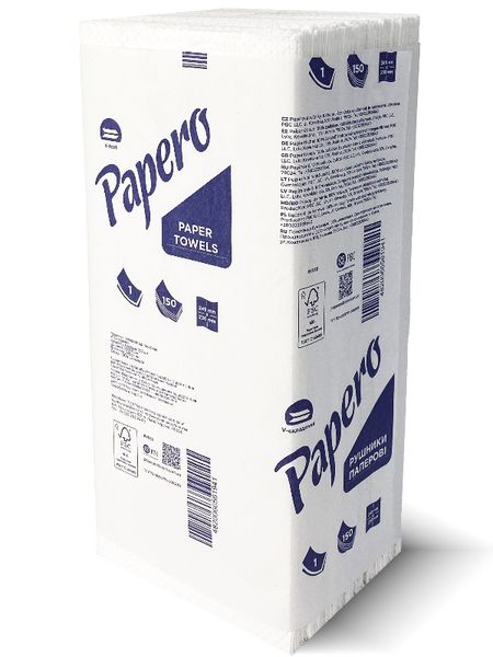 Бумажные полотенца Papero V-сложения, 1 слой, 150 шт, 245х230 мм RV032 фото