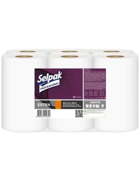 Рушник паперовий Selpak Pro Extra для автоматичних диспенсерів, 2 шари, 21 см, 135 м, 6 рул/упаковка (1уп/ящ) 22690 фото