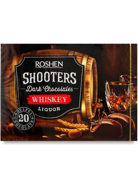 Цукерки Roshen Shooters Віскі-лікер у чорному шоколаді 150 г 33690 фото