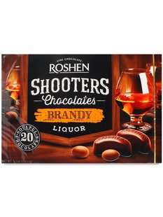 Конфеты Roshen Shooters в черном шоколаде с бренди и ликером 150 г 18918 фото