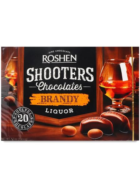 Конфеты Roshen Shooters в черном шоколаде с бренди и ликером 150 г 18918 фото