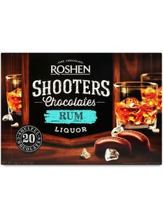 Цукерки Roshen Shooters Ромовий лікер у чорному шоколаді 150 г 18901 фото