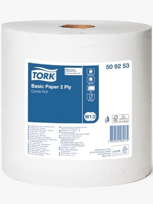 Базовая бумага для протирания Tork Universal в рулонах, белая, 2 слоя, 264 м, 800 шт, 1 рул 509253 фото