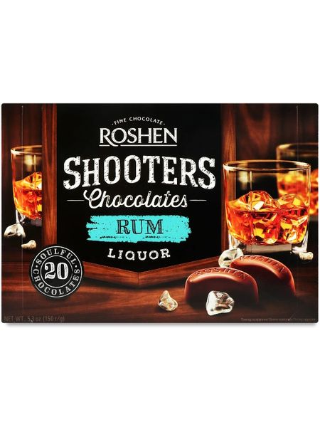 Цукерки Roshen Shooters Ромовий лікер у чорному шоколаді 150 г 18901 фото