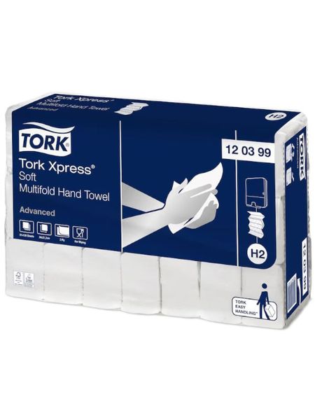 Листовые узкопанельные полотенца Tork Xpress Advanced Soft сложение Multifold, белые, 2 слоя, 21х34 см, 136 листов 120399 фото