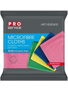 Серветки з мікрофібри для скла PRO Service Standard, 30х30 см, мікс кольорів, 4 шт/упаковка 18303650 фото