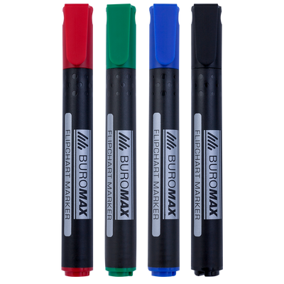 Набір з 4-х маркерів для фліпчартів (червоний, зелений, синій, чорний) BM.8810-94 фото