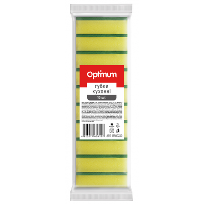 Губка кухонна OPTIMUM 9.8х6.5х3 см, 10 шт/упаковка (52 шт/ящ) 15300230 фото