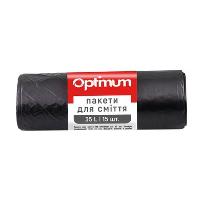 Пакети для смiття OPTIMUM, 45х54 см, чорні LD, 35 л/15 шт (65шт/ящ) 16118235 фото