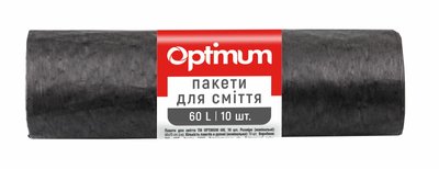Пакети для смiття OPTIMUM, 60х70 см, чорні LD, 60 л/10 шт (60 шт/ящ) 16118245 фото