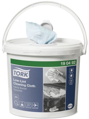 Безворсовий нетканий матеріал для протирання Tork Premium у відрі-диспенсері, блакитний, 200 шт, 60 м 190492 фото