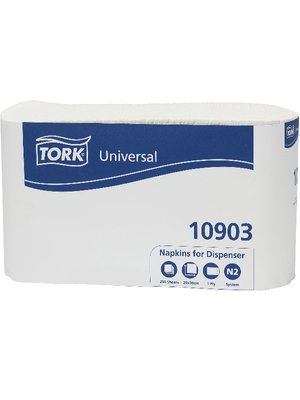 Салфетки Tork Universal для диспенсера, 1 слой, 250 шт, 25х30 см, белые 10903 фото
