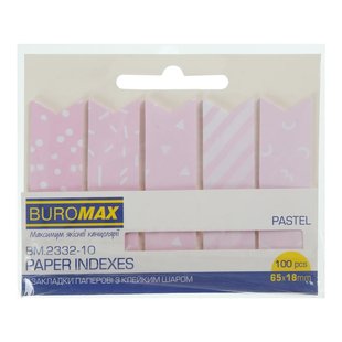 Закладки паперові PASTEL, з клейким шаром, 65x18 мм, 100 арк., рожеві BM.2332-10 фото