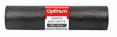 Пакети для смiття OPTIMUM, 85х105 см, чорні LD, 160 л/10 шт (24шт/ящ) 16118255 фото