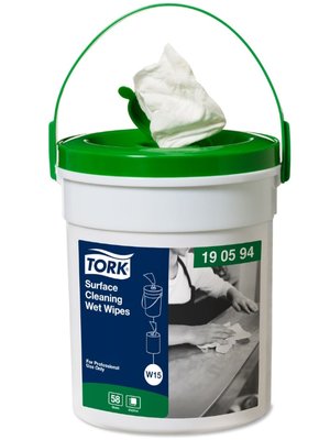 Влажные салфетки для очищения поверхностей Tork Premium в ведре-диспенсере, 58 отрывов, белые 190594 фото