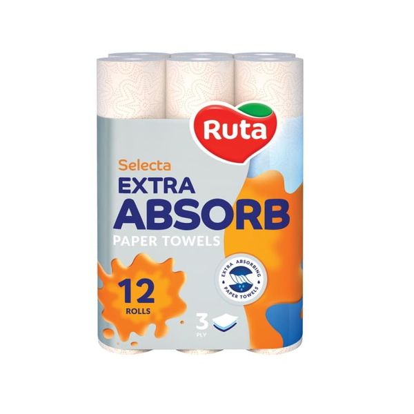 Рушники паперові Ruta Selecta Extra Absorb, 3 шари, 12 рул/упаковка 94254 фото