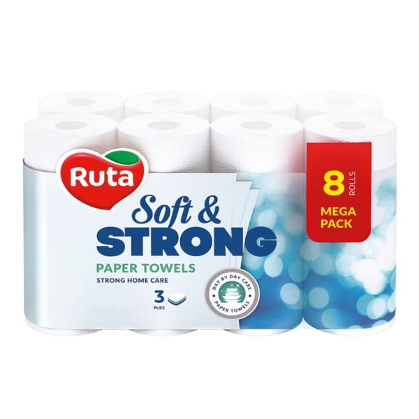 Рушники паперові тришарові Ruta Soft Strong, упаковка 8 шт 5429 фото