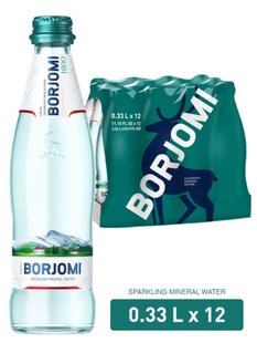Вода Borjomi лікувально-столова, сильногазована, у скляній пляшці 0.33 л, 12 шт/упаковка 01339 фото