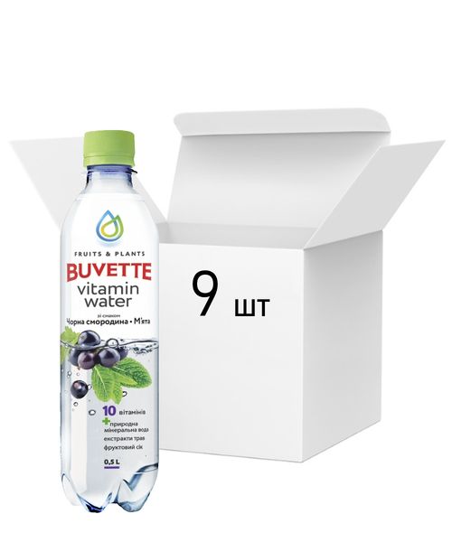 Напій соковмісний Buvette Vitamin Water зі смаком чорної смородини та м'яти, негазований 0.5 л, 9 шт/упаковка 01914 фото