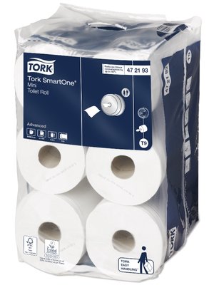 Туалетний папір Tork SmartOne Advanced в міні-рулонах, білий, 2 шари, 111,6 м, 620 відривів, 1 рул/упаковка 472193 фото