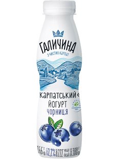 Йогурт питьевой Галичина Карпатский Черника 2.2% жира, 300 г  62557 фото