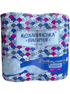 Туалетний папір Кохавинка "Знайди мишку", 3 шари, 155 лист, 4рул/упаковка 51054 фото